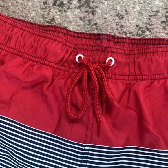 Men’s Red White Blue Stripe Patriotic Jake Austin Swim Trunks Boardshorts Sz M - Picture 2 of 4